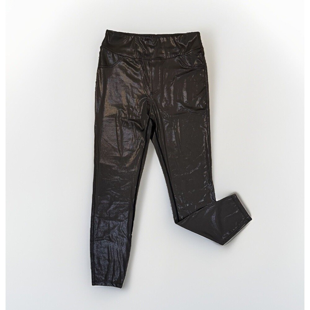 Halara Sz M Faux Leather Ankle High Waisted Pocket Work Leggings Shiny Black NEW - Picture 3 of 6